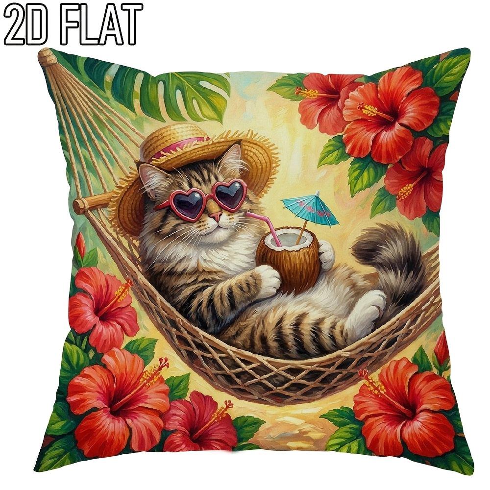 1/4pcs Tropical Vacation Cat Throw Pillow Covers Set of 4 Home farmhouse outdoor decoration cushion cover