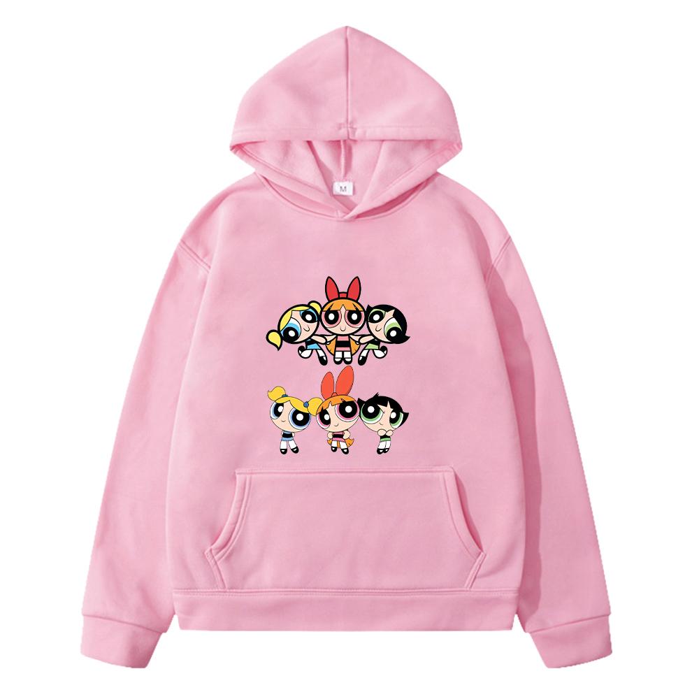 

powerpuff girls print Kawaii hoodies boys clothes anime hoodie Fleece Sweatshirt jacket Pullover y2k sudadera kids clothes girls 130 розовый