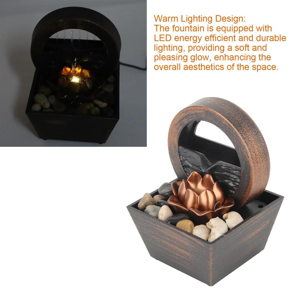 LED Tischbrunnen 5V Dekorativ Stressabbau Wasserfallbrunnen Exquisiter Kunststoff für Heimdekoration