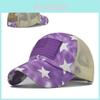 Cotton Washed Ponytail Distressed Five-pointed Star Baseball Cap Embroidery European And American Trend Duck Tongue Cap