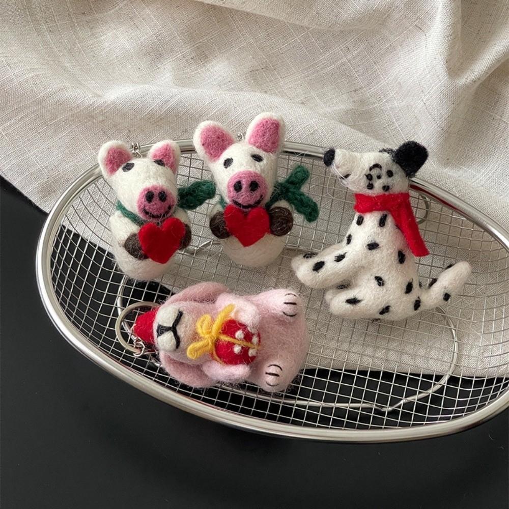 Mushroom Umbrella Wool Felt Animal Pendant Mountain Climbing Bear Fairy Tale Style Keychain  Couple