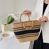 Temperament Popular Woven Women's Bags New Fashion Bags Splicing Shoulder Large Capacity Bamboo Handbag