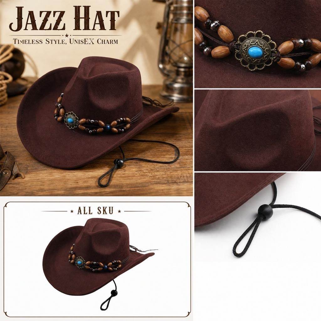 Women's Jazz Hat - Wide Velour Fedora with Two- Beads for Costume