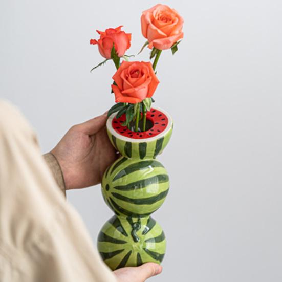 Watermelon Vase Orange Lemon Ceramic Flower Vase Stacked Fruits Design Tall Vase for Home Farmhouse Decoration Wedding Centerpieces