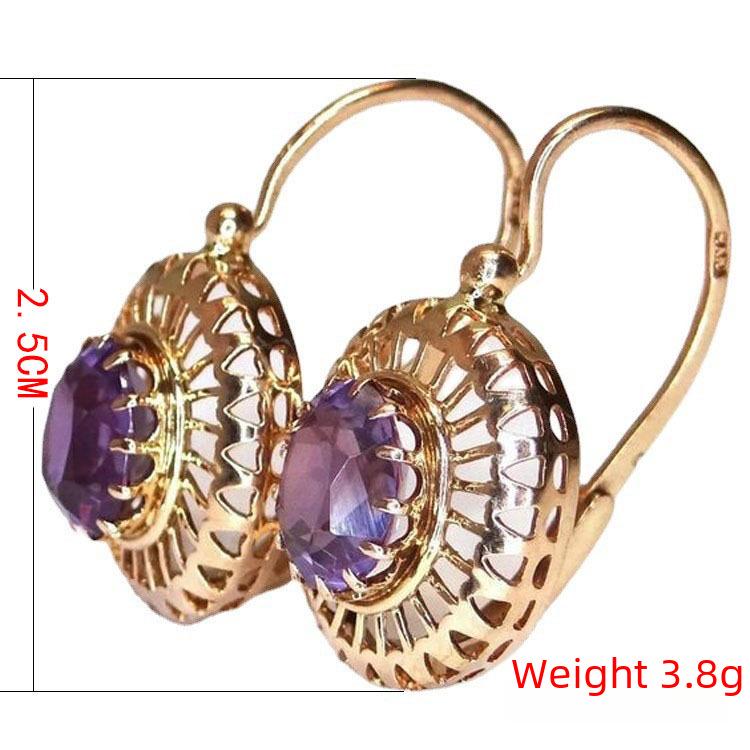 Chenrui Zircon Gem Flower Multi-layer Retro Earrings