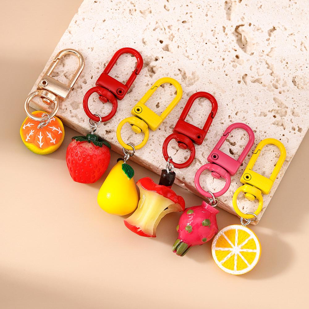 Cute Resin Simulation Fruit Keychain Grape Lemon Apple Key Ring Pendants for Women Girls Handbag Decor Kid's Jewelry Gifts