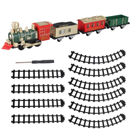 

1 набор игрушечных электрических рельсовых поездов с локомотивом и 3 вагонами, обучающая рождественская дорожка