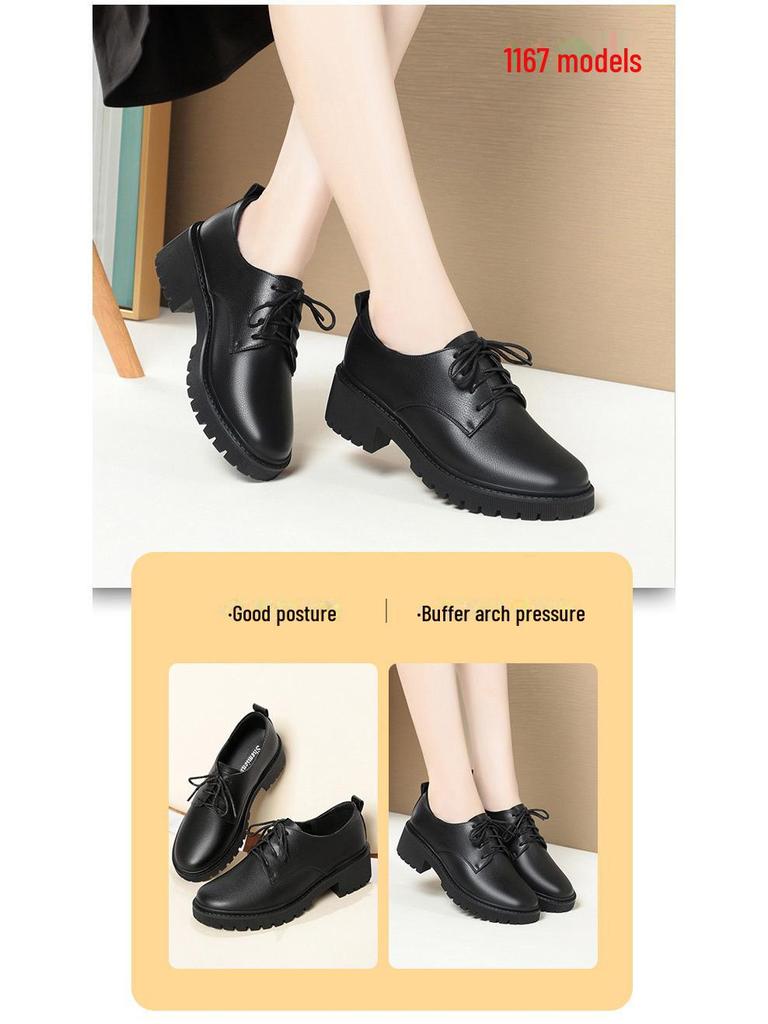 Damen Schwarze Schnürschuhe Formell Leder für Vorstellungsgespräche - Weiche Sohle, Herbst/Frühling