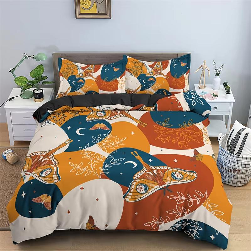 Comforter Butterfly Bedding Set Full King Size Hippie Boho Moth Microfiber Animal Botanical Psychedelic Starry Sky