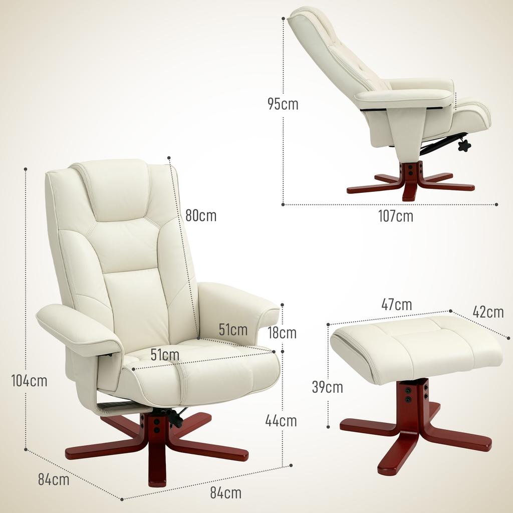 Faux Leather Manual Recliner and Footstool Set - Cream White