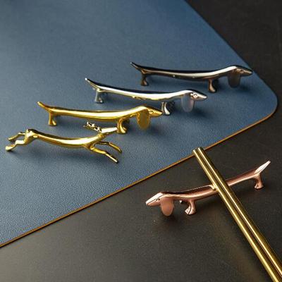 Lovely Little Dog Chopsticks Holder Rest Art Craft Stainless Steel Decora