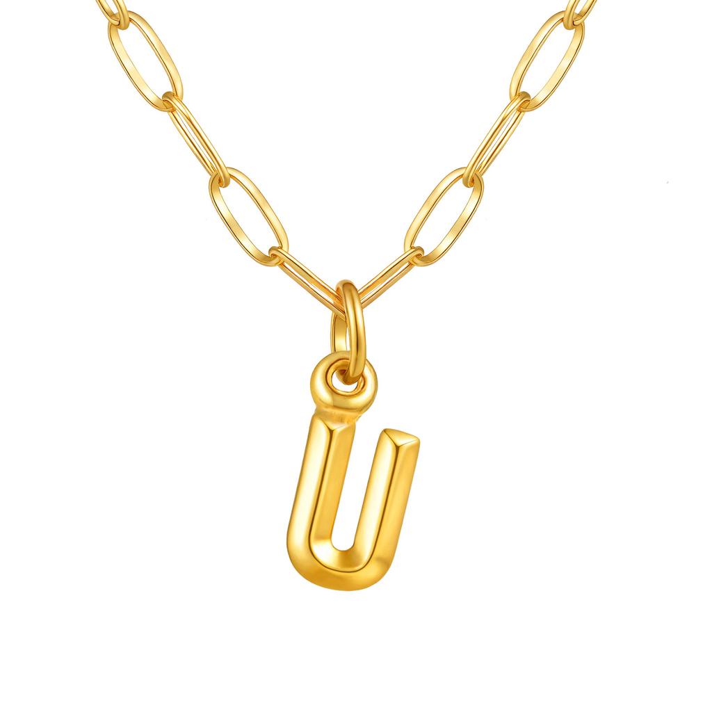Stainless Steel Plated 18K Gold Small Square Chain Three-Dimensional 26 Letter Pendant Necklace Fashion Jewelry Nc-1958