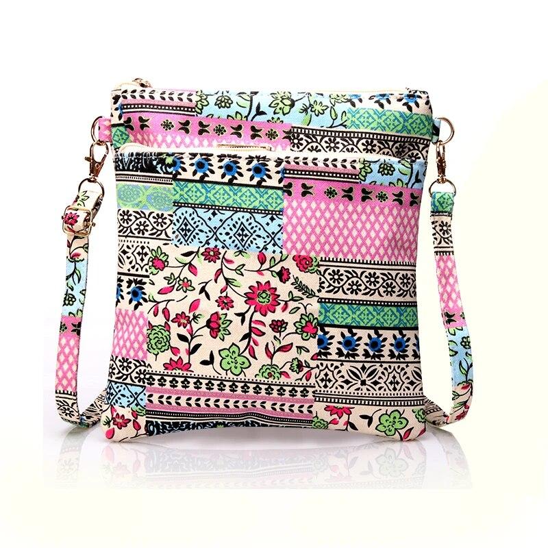 Kvinna Casual Printing Blommig Canvas Axelväska Dam Små Crossbody-väskor för Kvinnor Klaff Clutch Handväska