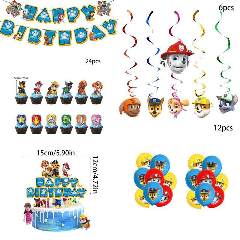 Paw Patrols Party Supplies Balloons Banner Cupcake Toppers Kids Birthday Decor