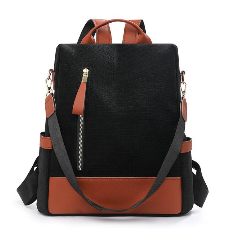 New Color Matching Backpack Women's Large-capacity Simple Anti-theft Commuter Book Bag Leather Fashionable Portable Shoulder Bag