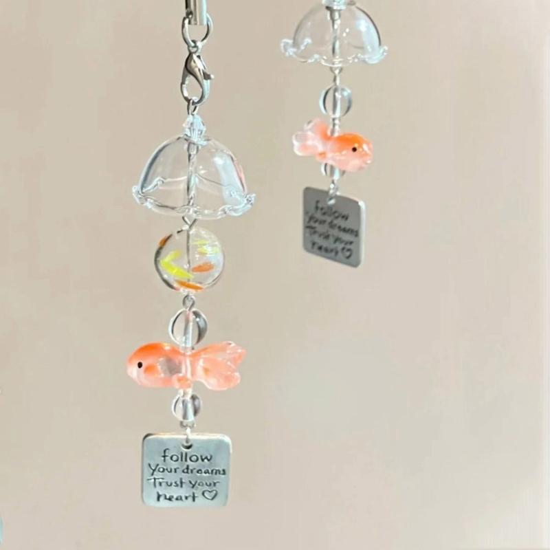 Fish Wind Bell Phone Strap Handmade Beaded Phone Charm Unique Fish Pendant Present for Stylish Women and Art Lovers