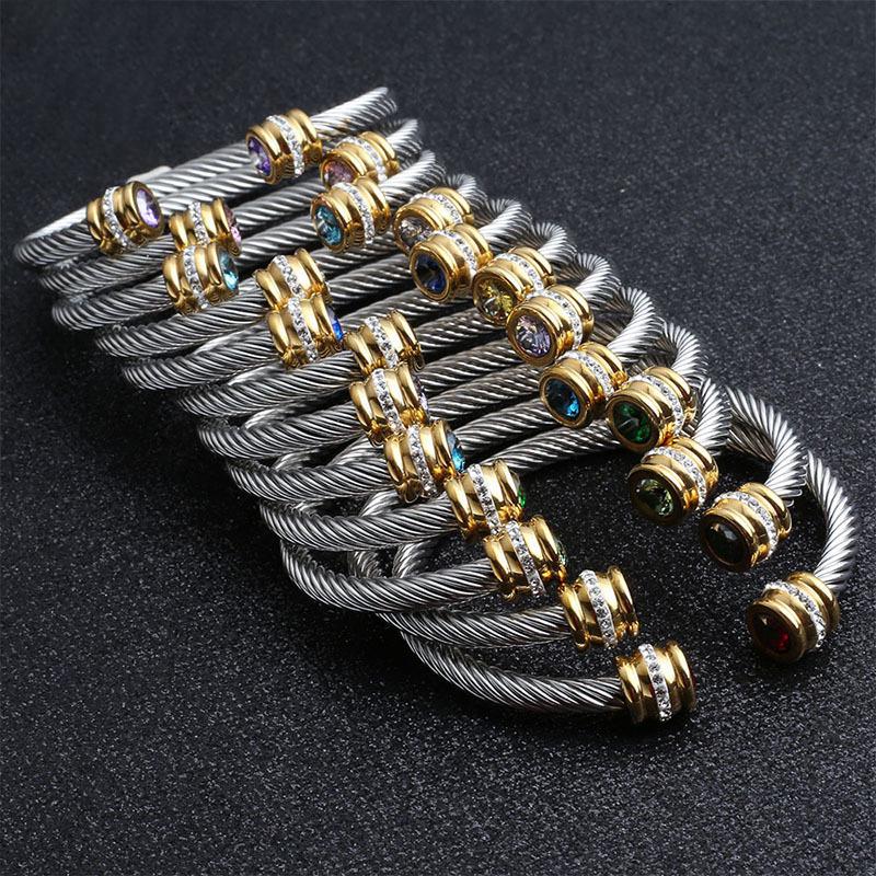 European & American 18K Gold-Plated Stainless Steel Bracelet with Zirconia