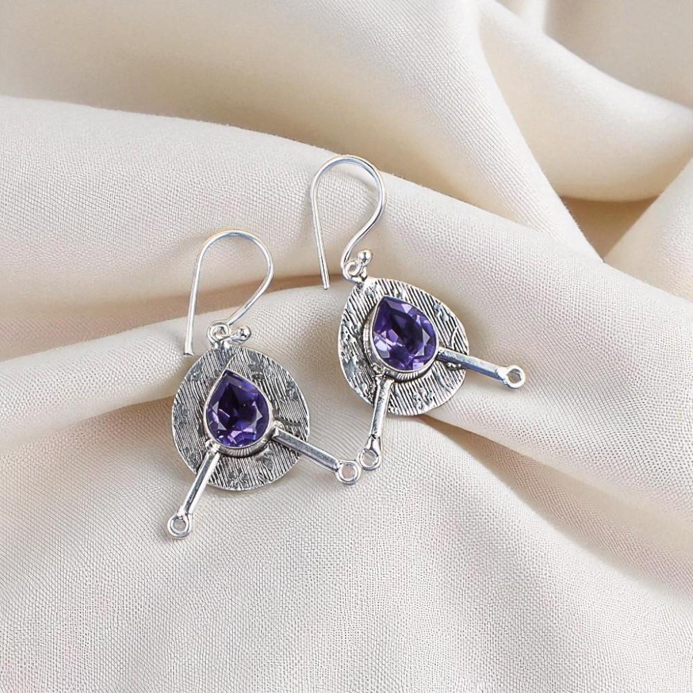 Rare Iolite Gemstone 925 Sterling Silver Jewelry Handmade Women Earrings 1.86" EE-78-6