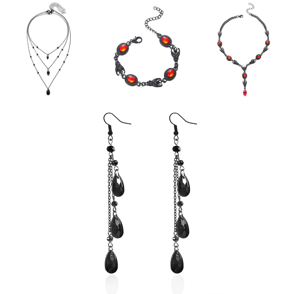 Blood Drop Tassel Bat Pendant Necklace Set With Bat Charm For Men And Women