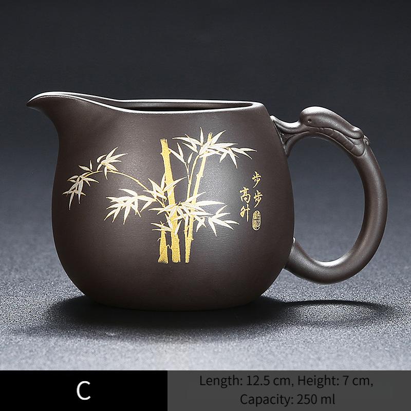 Purple Clay Gongdao Cup with Gold Trimming Ceramic Gong Cup Even Cup Kung Fu Tea Set Tea Sea Tea Divider Tea Strainer Accessories