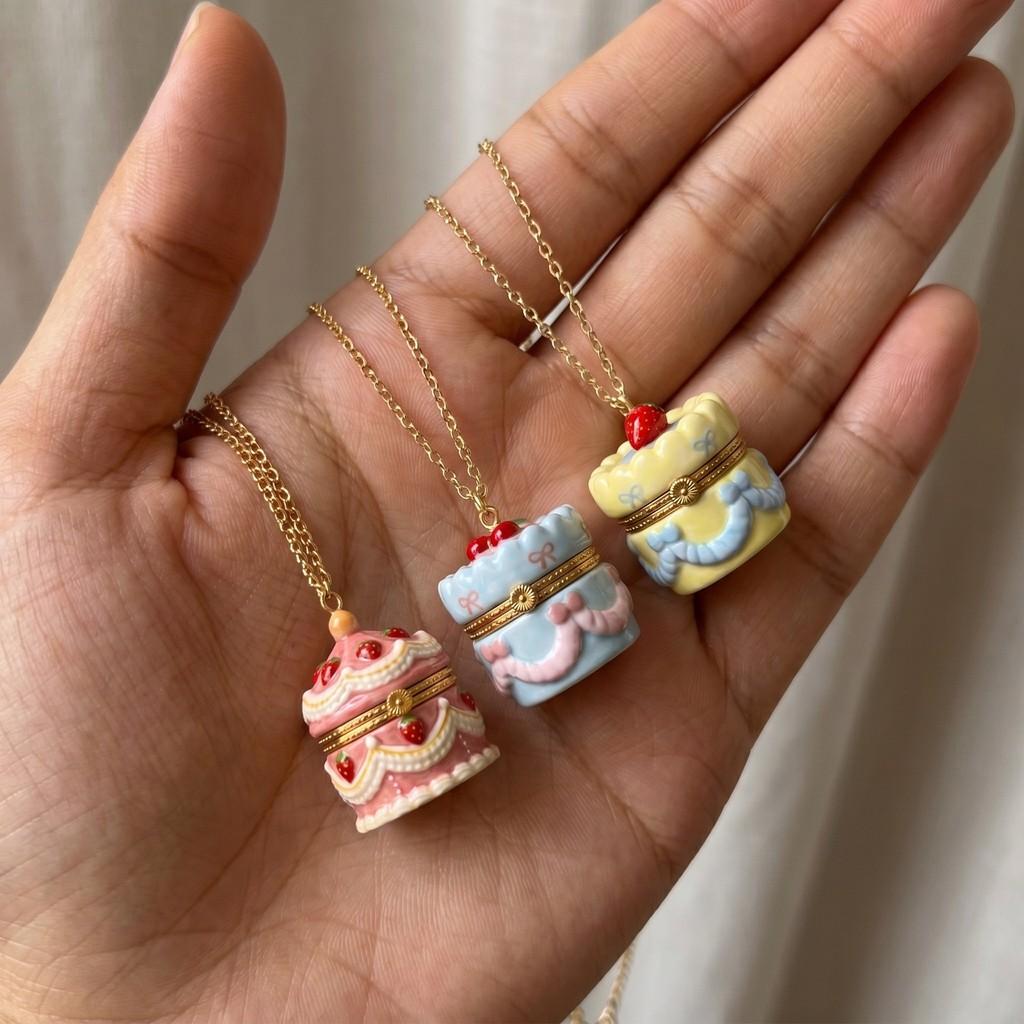 Colar com Pingente em Formato de Bolo de Cobre Galvanizado Para Uso Casual