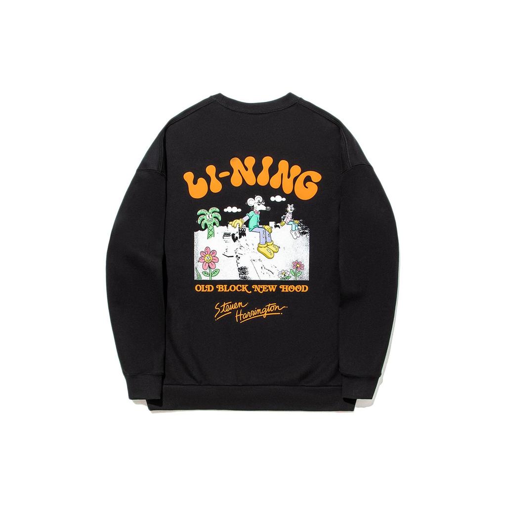 Li Ning X Steven Harrington Letter Print Loose Pullover Sweatshirt Unisex Sweatshirt Black AWDTD09-2