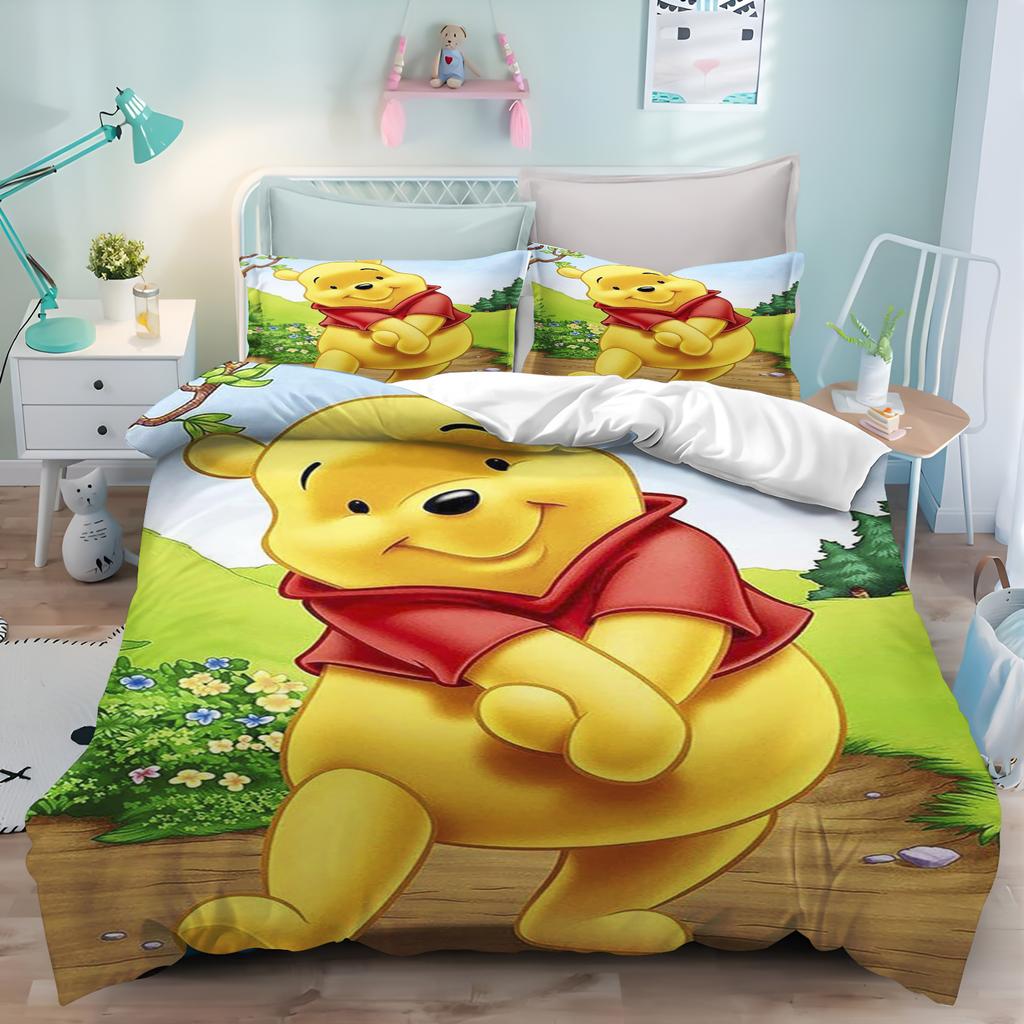 MINISO Uroczy Kubuś Puchatek Kreskówka Anime Poszewka na Kołdrę Zestaw Prezenty Poszewki na Kołdrę Poszewki na Poduszki Zestaw Pościeli dla Dzieci Dekoracja Rozmiar Queen King