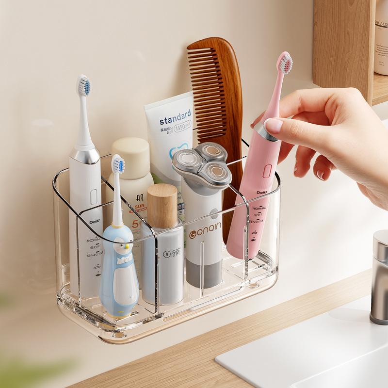 Electric Toothbrush Storage Rack, Wall-mounted Bathroom Toothpaste and Toothbrush Storage Rack Without Drilling