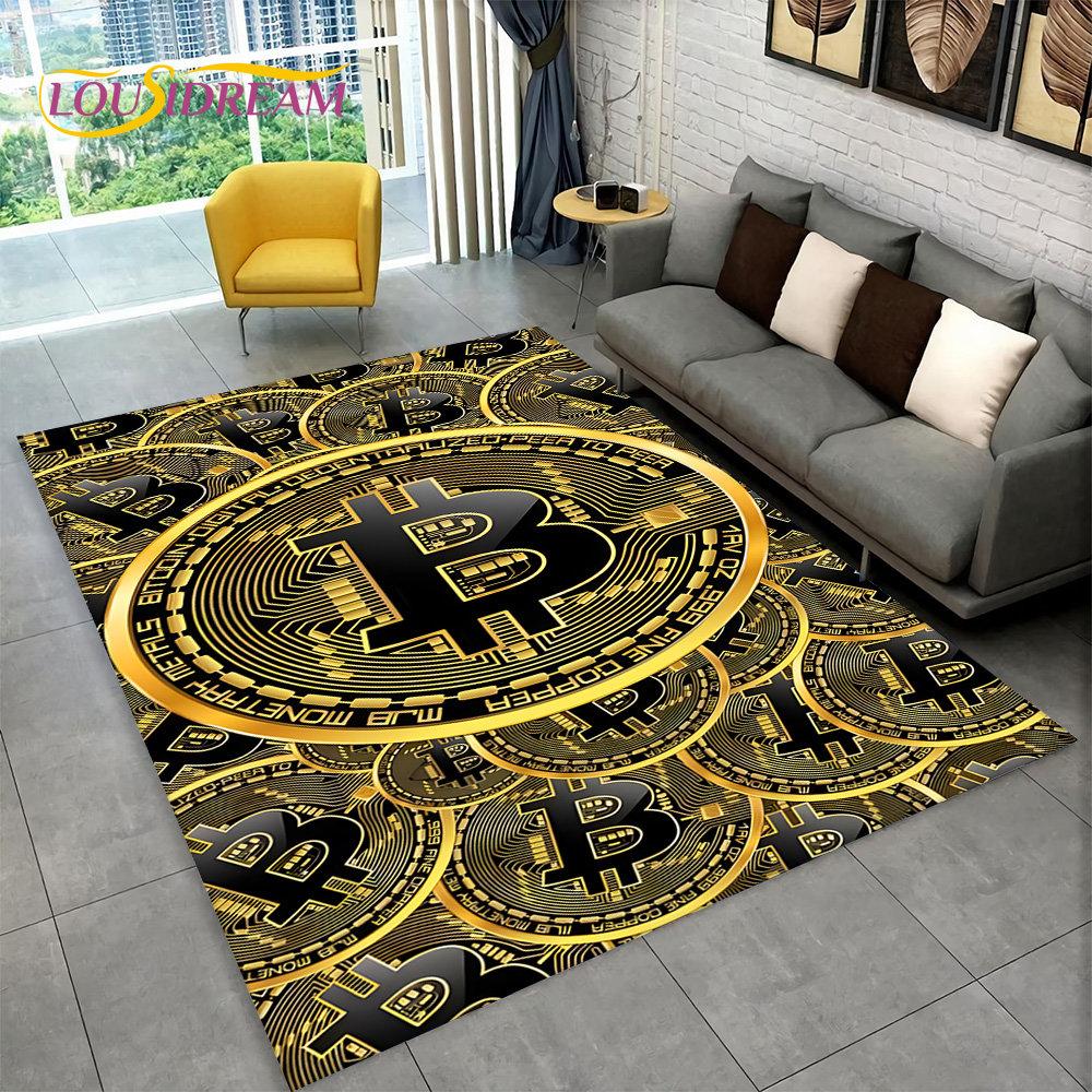 Covor 3D pentru monedă virtuală Bitcoin, mare, covor pentru sufragerie, dormitor, canapea, cameră de joacă, covoraș, covoraș anti-alunecare pentru copii