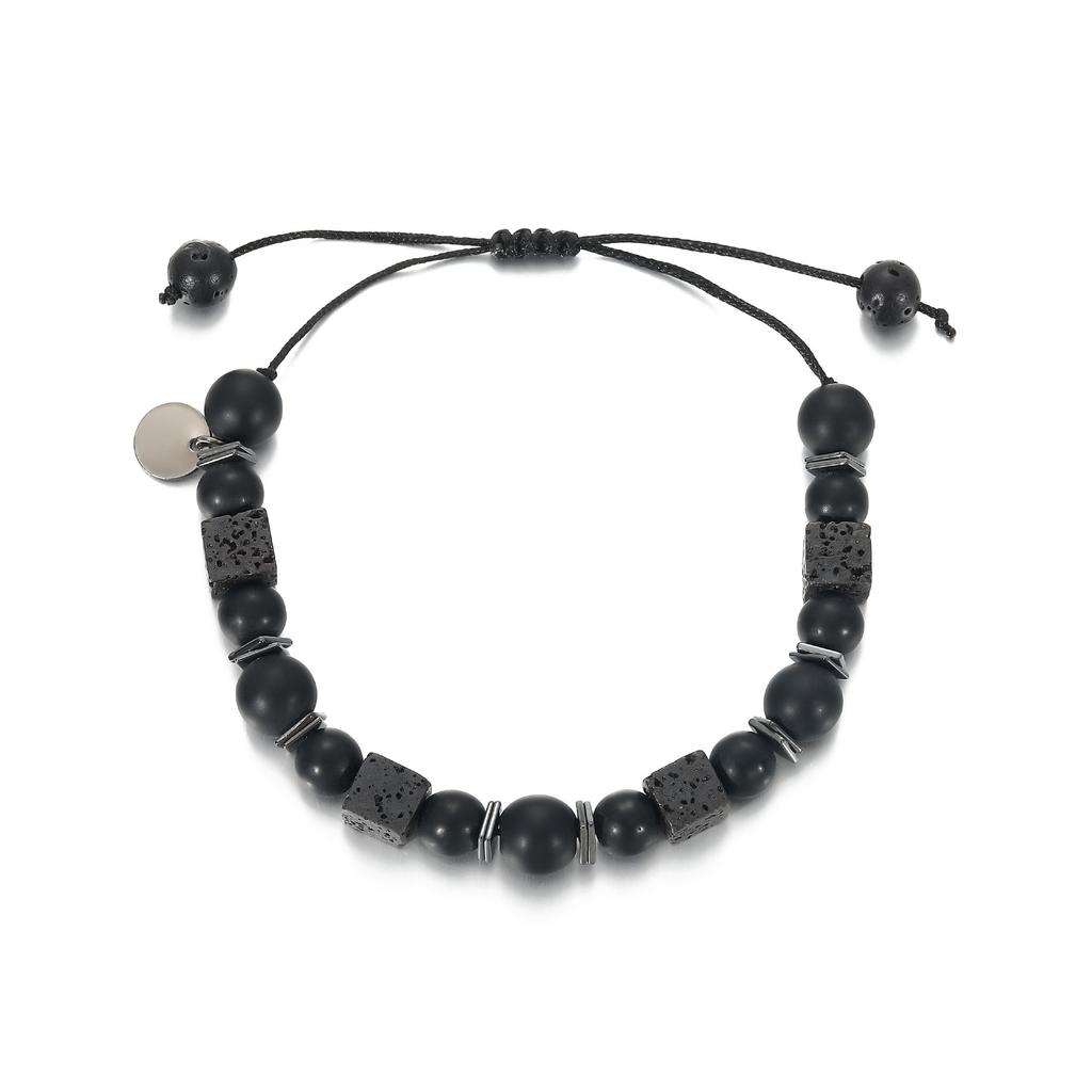 Lava Cube Volcanic Stone Braided Bracelet, Men'S Matte Adjustable Bracelet