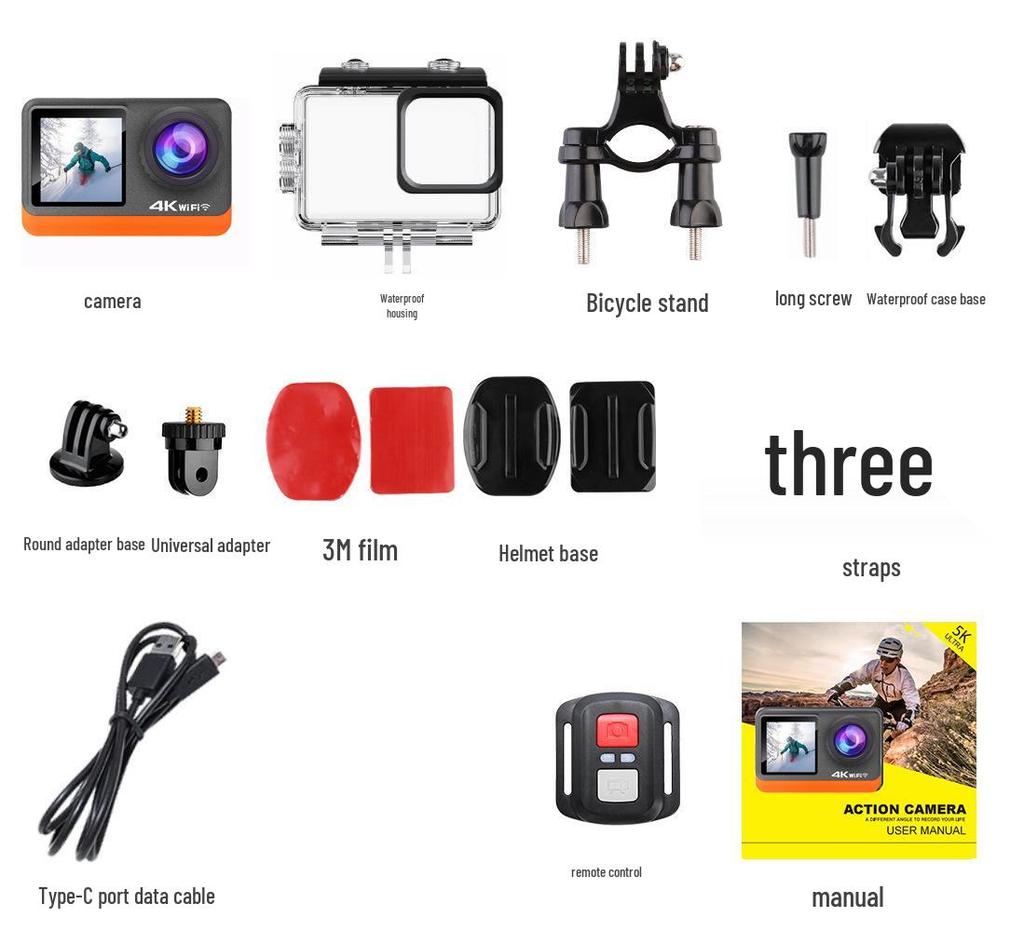4K Sports Action Camera with Anti-Shake, Touchscreen, Wireless Connectivity, for Cycling & Fishing