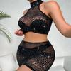 Sexy Lingerie Set with Diamond Embellishments and Sheer Mesh for Adult Intimacy and Role Play