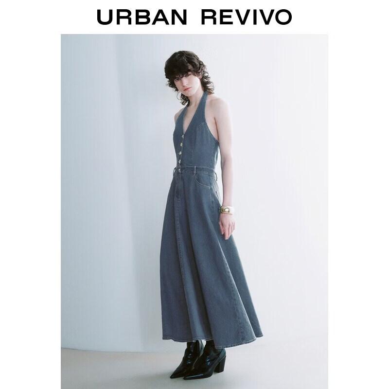 

UR2026 Women s Halter Irregular Denim Dress XL