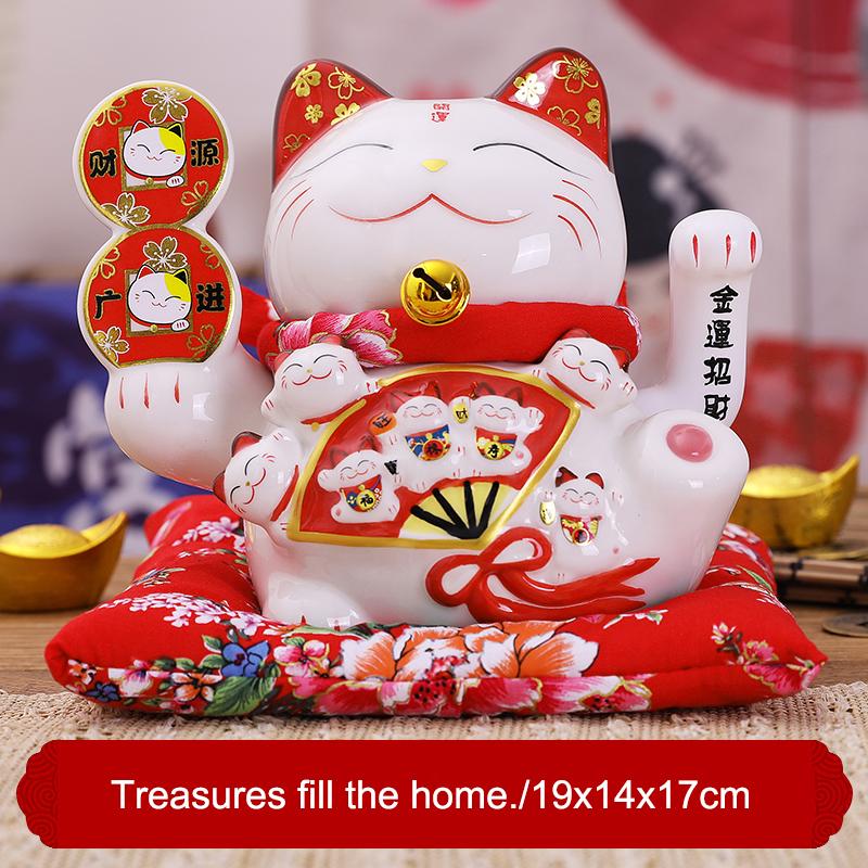 7,5 Zoll Keramik zuwinkende Katze Maneki Neko Ornament Feng Shui Dekoration Schaukel Glückliche Katze