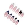 Black White Polka Dot-Bow Nail Tips 24 Pieces For Party Wedding