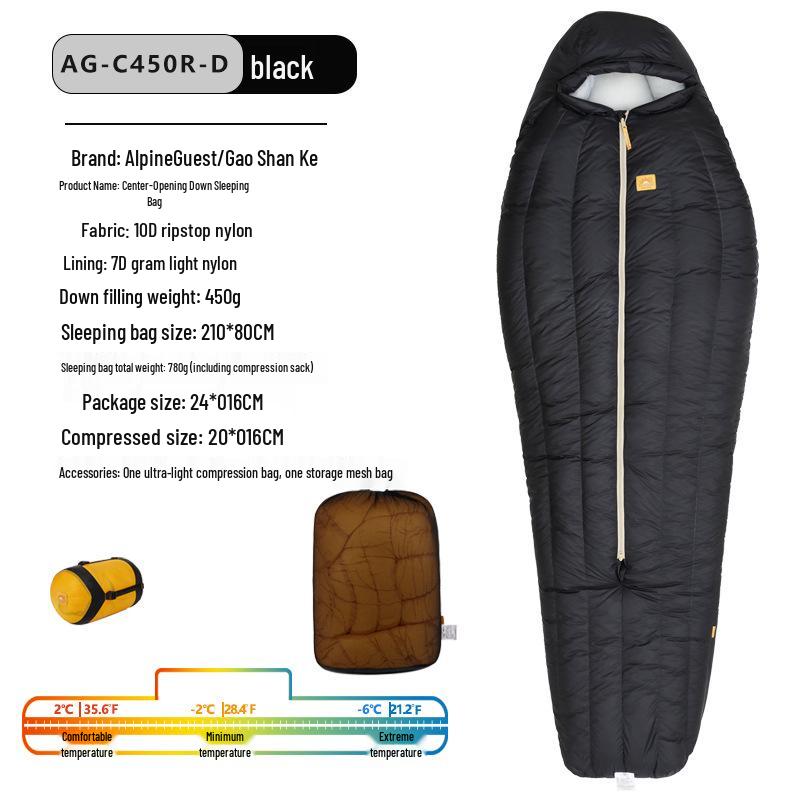 Alpine Guest C Series Mid-Opening 800 Fill Power Ultra-Light Down Camping Sleeping Bag 10D Thickened