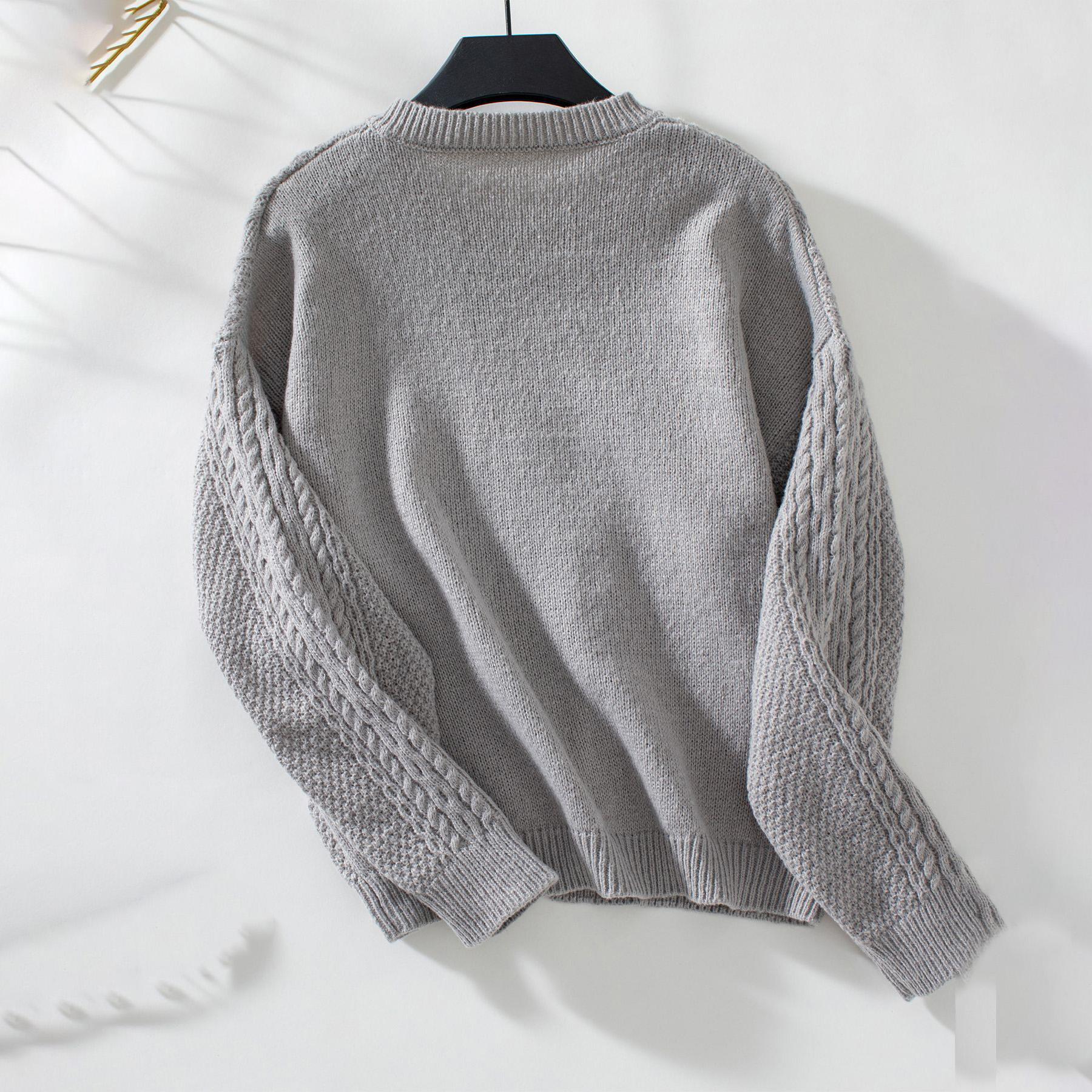 Осень-зима Винтажный свободный топ с длинными рукавами однотонный кардиган трикотажный — фото 10