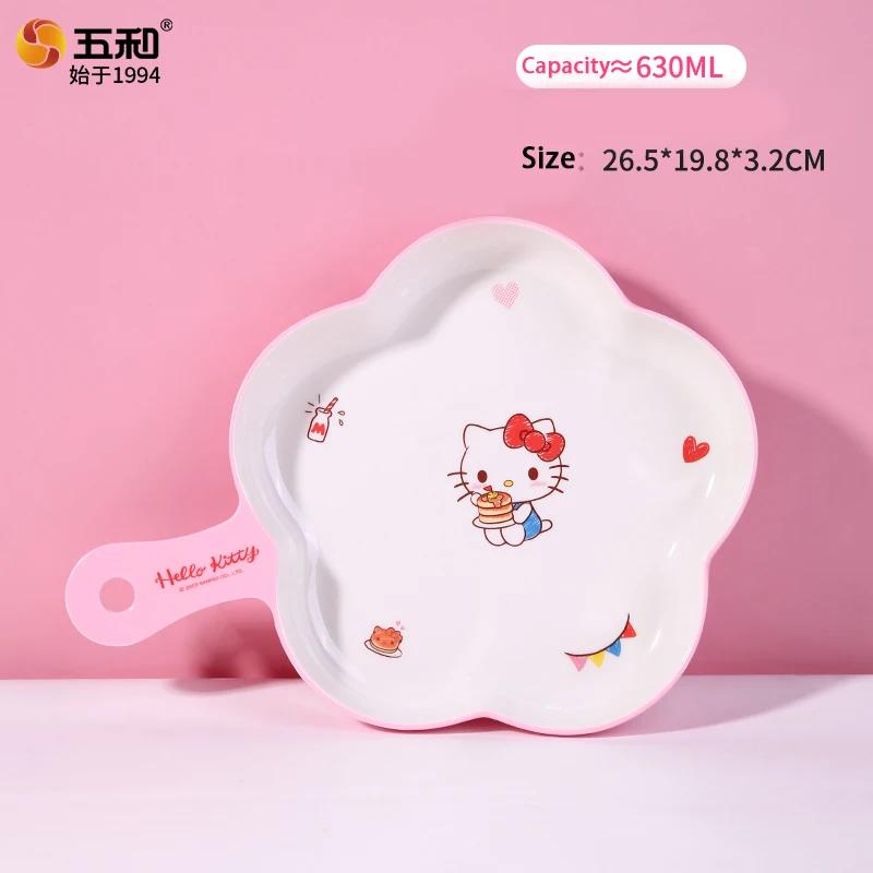 Для Sanrio Hello Kitty Посуда Завтрак Рисовая миска Безопасная и термостойкая Тарелка Чашка Ложка Меламиновая посуда для столовых приборов Миска