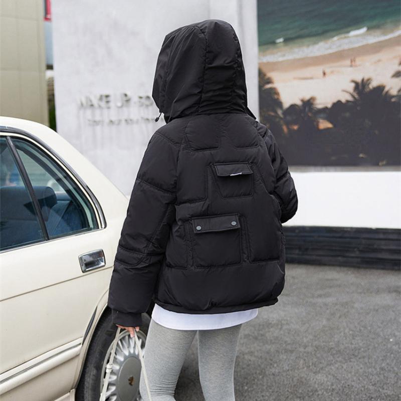 Podzimní a zimní Dámská Jednobarevné Prošívání Krátká Větruodolná Teplá Dámská Bunda S kapucí 6 barev