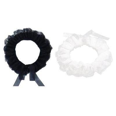 Vintage Gothic Neck Ruff Collar Victorian Double Layered Ruffled Lace Choker with Ties for Women Girls Halloween Costume