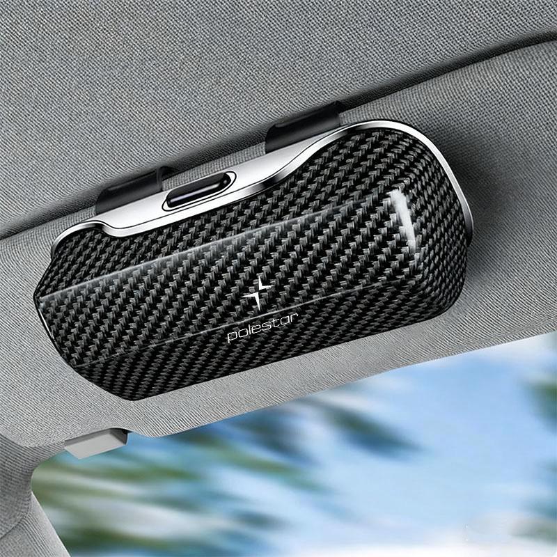For Polestar Car Sunglasses Holder, ABS Visor Glasses Case Clip Carbon Fiber Texture Car Sun Visor Glasses Box Storage