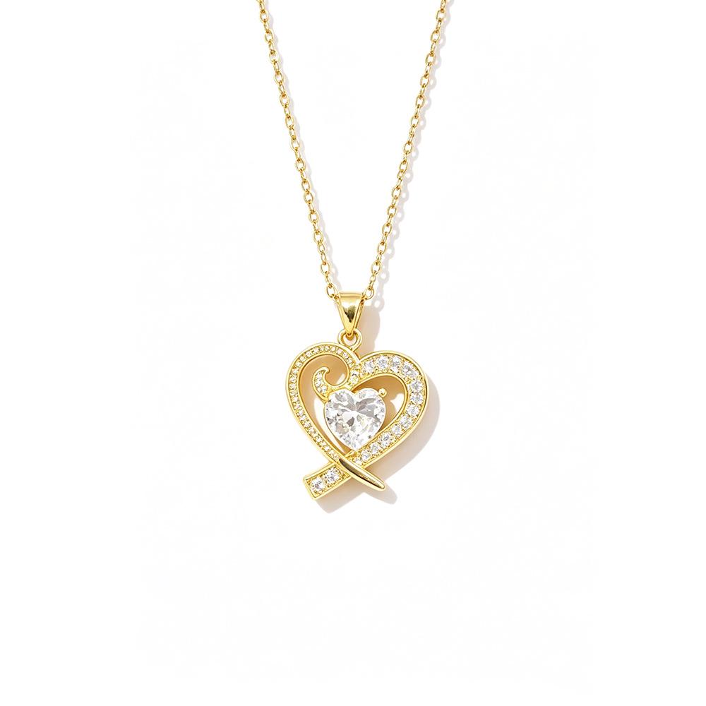 Korean Style Irregular Double Heart Necklace: Elegant Diamond-Paved Clavicle Chain for Women