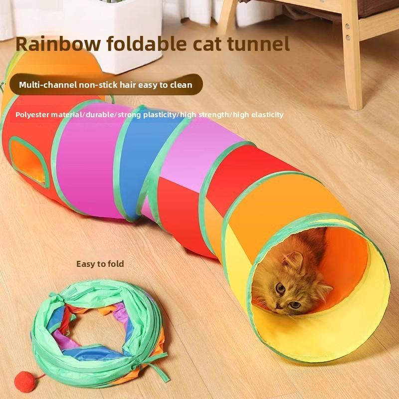 Cross-border Best-selling Pet cat Tunnel S-shaped Through-tunnel Rainbow-style Interactive Foldable Polyester cat Toy Set жёлтый