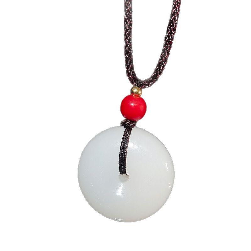 Natural White Afghan Jade Ping An Kou Pendant Necklace