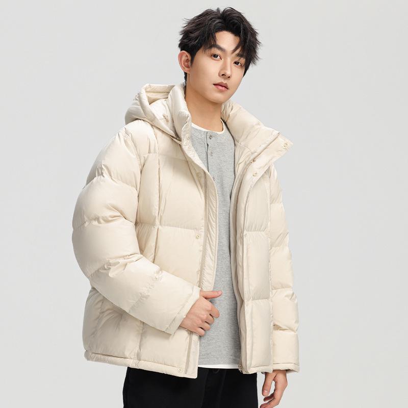 Trendy Men's Casual Sports Down Jacket with Detachable Hood - Warm, Fashionable White Duck Down.