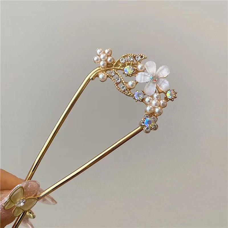 Premium Mesh & Leaf U-Shaped Hairpin: Elegant Ancient & Modern Chinese Style for Women.