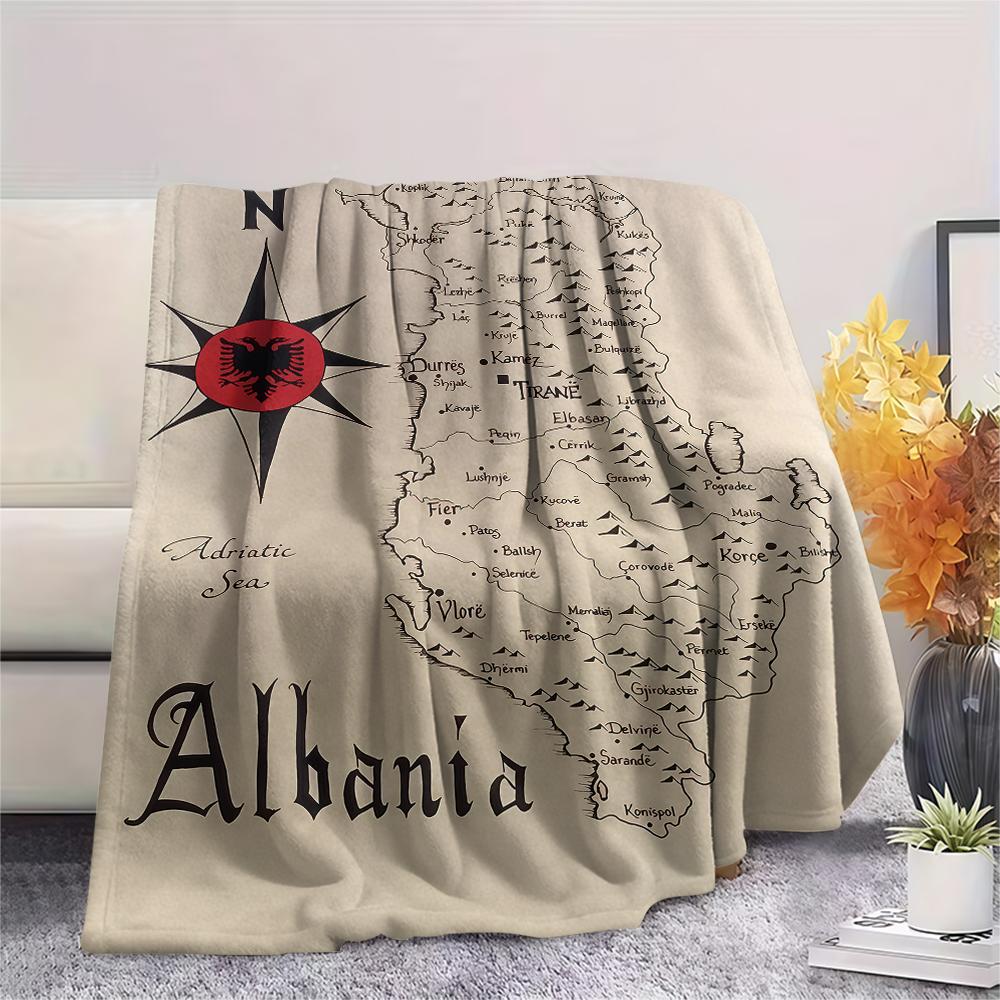 1PC Republic of Albania Print Flannel Blanket, High Quality All Seasons, Home Decor, Warmth and Comfort, Perfect for Christmas Gifts