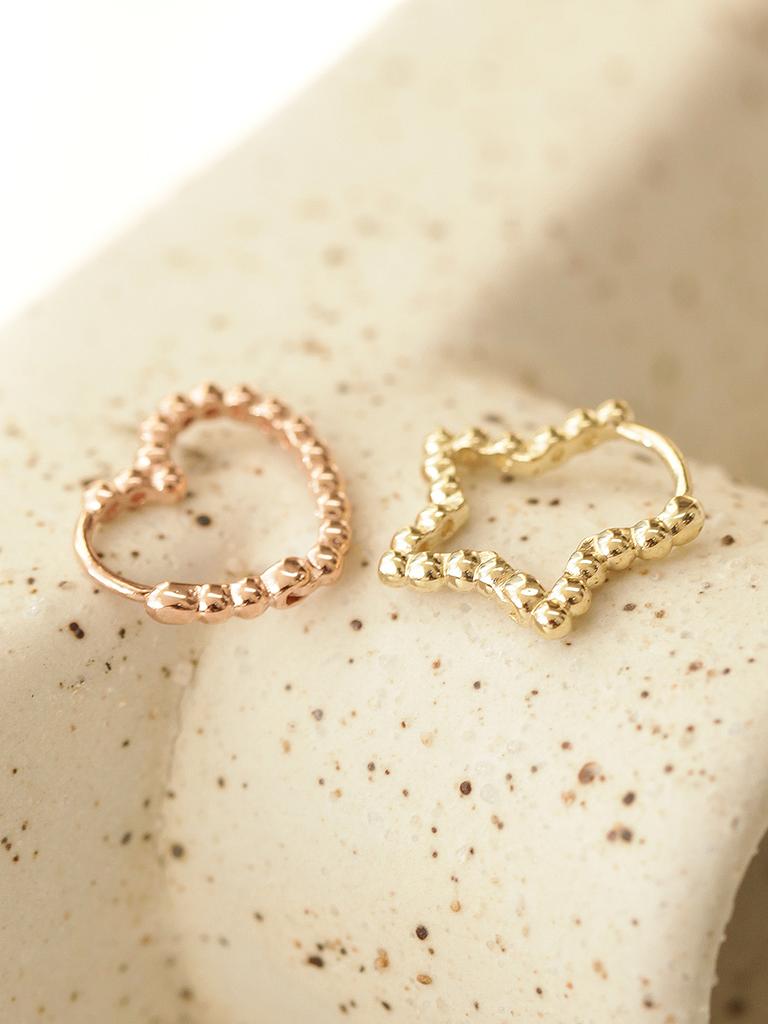 Minimalpiercing 14K Bubble Heart Star One-Touch Ring Piercing Earrings