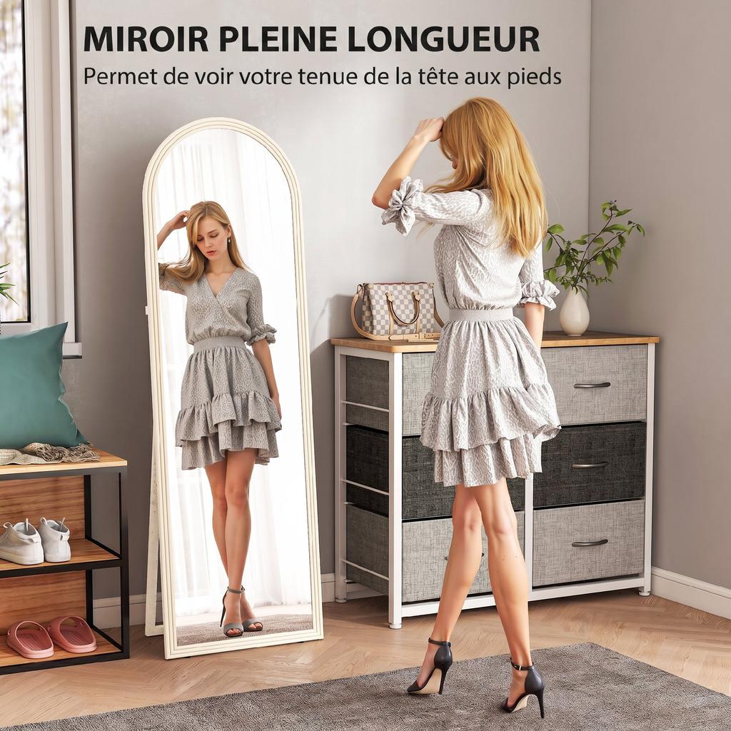 Floor Mirror, Full-Length Arched, Stone-Effect Frame, 50 x 160 cm, White