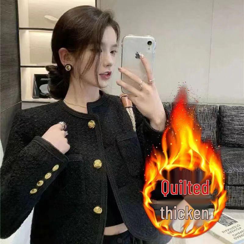 Women's 2025 Autumn/Winter Classic French Wool Tweed Little Black Jacket